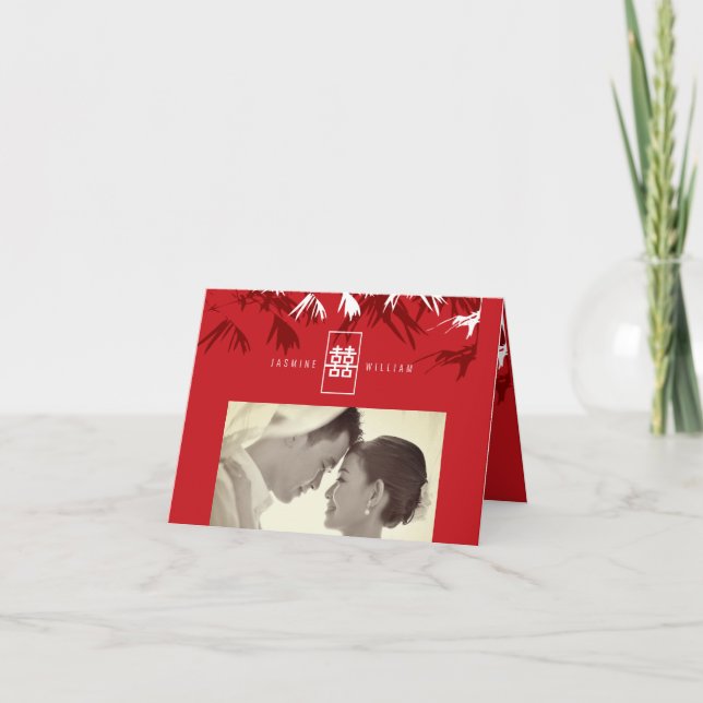 Convite O bambu sae felicidade dobro do casamento chinês (Frente)