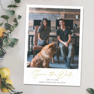 Convite O casamento de fotos de script Dourado moderno sal