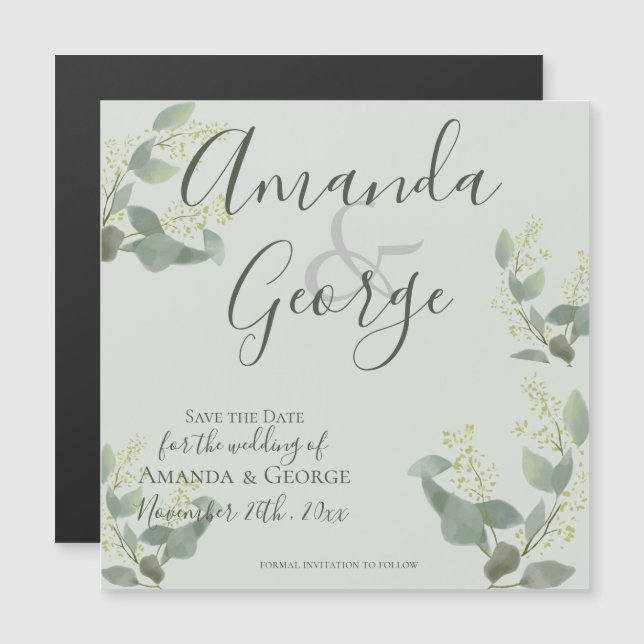 Convite O Elegante Script Eucalyptus Deixa A Data (Frente/Verso)