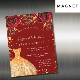 Convite O luxo do vestido vermelho de ouro de aniversário