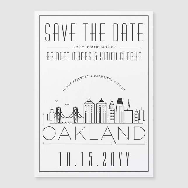 Convite Oakland Wedding Stylized Skyline Salvar Data (Frente)