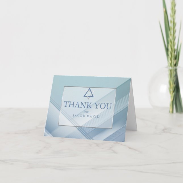 Convite Obrigado! | Bar Mitzvah Linhas Azuis Clássicas (Frente)