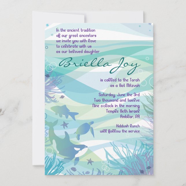 Convite Ocean Sea Life Bat Mitzvah (Frente)