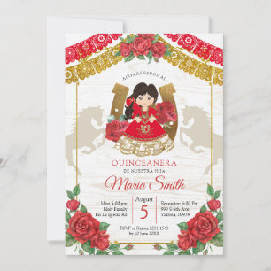 Convite Ocidental Charra Quinceañera Vermelho Mexi