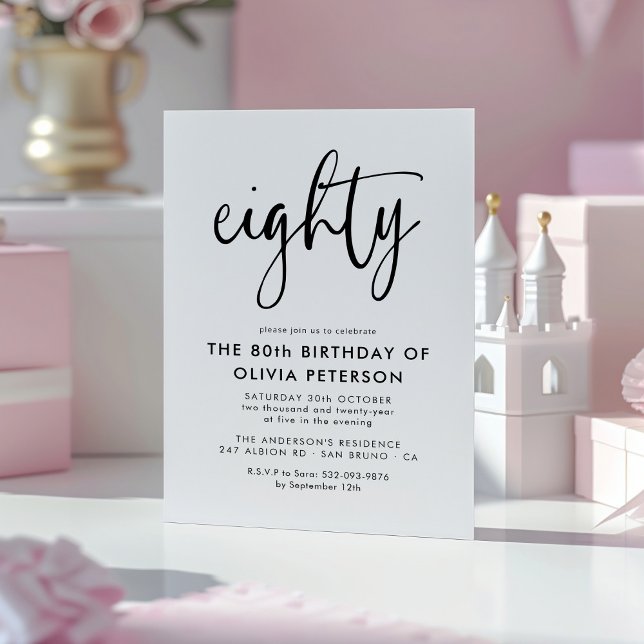 Convite Oitenta | 80 moderna, Festa de aniversário preto e (Criador carregado)