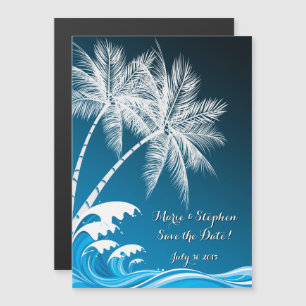 Convite OMBRÉ BLUE TROPICAL PALMS Salvar data