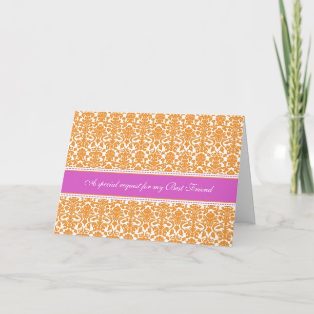 Convite Orange Damask Best Friend Bridesmaid Invent (Frente)