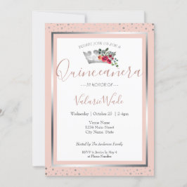 Convite Orçamental de Quinceanera Rosa-Blush Elega