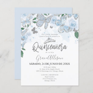 Convite Orçamental para Borboleta Quinceanera - Es