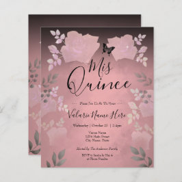 Convite Orçamental para Quinceanera Floral Rosa-Ro
