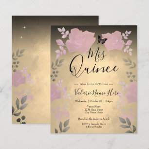 Convite Orçamental para Quinceanera Floral Rosa-Ro