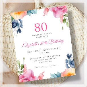 Convite Orçamentário de Aniversário para 80 Floral