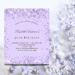 Convite orçamentário de script violeta de aniversá<br><div class="desc">Para uma elegante festa de aniversário 40th (ou qualquer idade). Um fundo colorido violeta e lavanda. Decorado com brilho violeta. Personalize e adicione um nome e detalhes da parte. O nome é escrito com um script de estilo manuscrito</div>