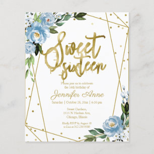 Convite Orçamento Sweet 16 Floral Azul Poeirento D
