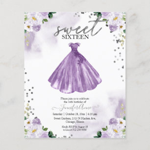 Convite Orçamento Sweet 16 Vestido Floral Roxo