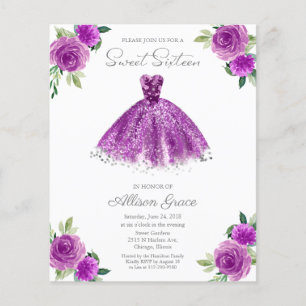 Convite Orçamento Sweet 16 Vestido Roxo Prata