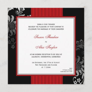 Convite ornamentado vermelho & preto do casamento