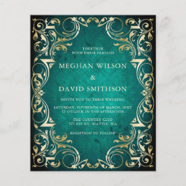 Convite Ornamental Dourado para Casamento Teal