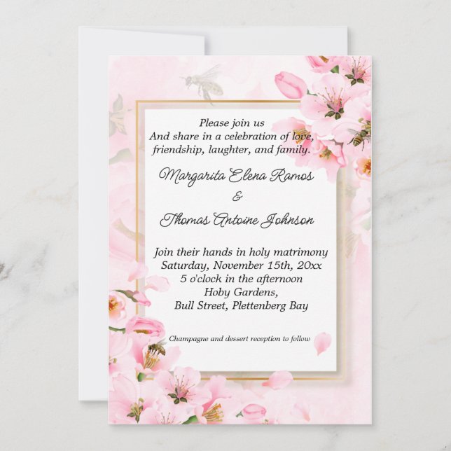 Convite ou anúncio de Casamento Floral Rosa (Frente)
