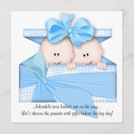 Convite ou Anúncio de Chá de fraldas de TWINS Azul