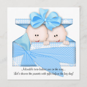 Convite ou Anúncio de Chá de fraldas de TWINS Azul