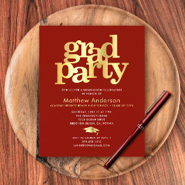 Convite ousado de boné de formatura ouro vermelho