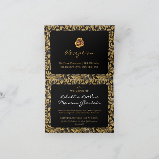 Convite Padrão De Gótico Preto E Dourado (Interior)
