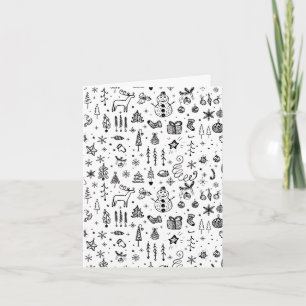 Convite Padrão de Ícones de Natal Preto e Branco – Fofo 