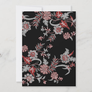 Convite padrão floral batik moderno preto