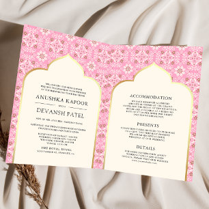 Convite Padrão Rosa Marfim Tudo em Um Casamento Indiano