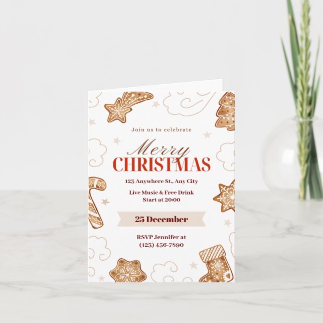 Convite Paisagem de Aquarela Bege Vermelho: Biscoito de Ge (Frente)