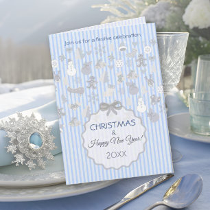 Convite Pale Azul Pastel Listra Natal Prateado Caprichoso