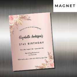 Convite Pampas de ouro rosa de aniversário luxo floral