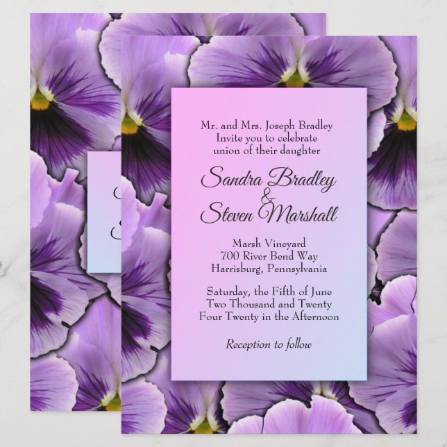 Convite Pansy Weding Roxo (Frente/Verso)