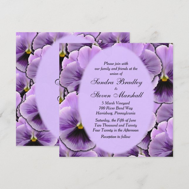 Convite Pansy Weding Roxo (Frente/Verso)