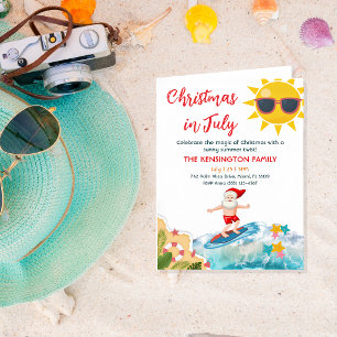 Convite Papai Noel de Verão Natal na Praia Tropical em Jul