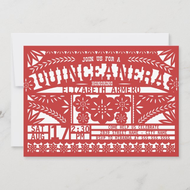 Convite Papel Picado Quinceañera (Frente)