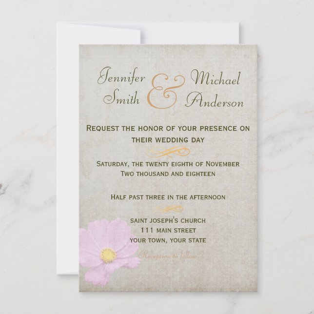 Convite Papel Vintage Casamento Simples (Frente)