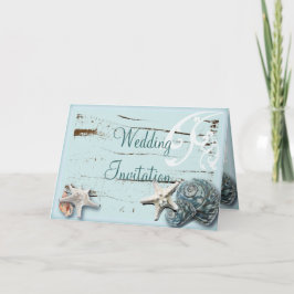 Convite Papelaria de casamento elegante de praia conchas