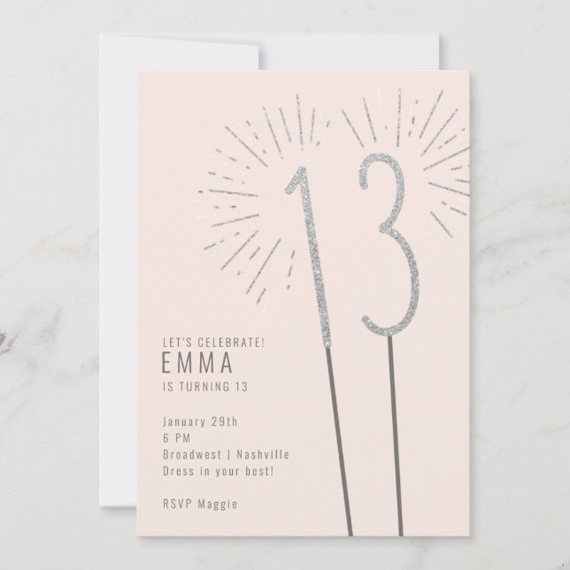 Convite para 13 Birthday Sparkler Girl (Frente)