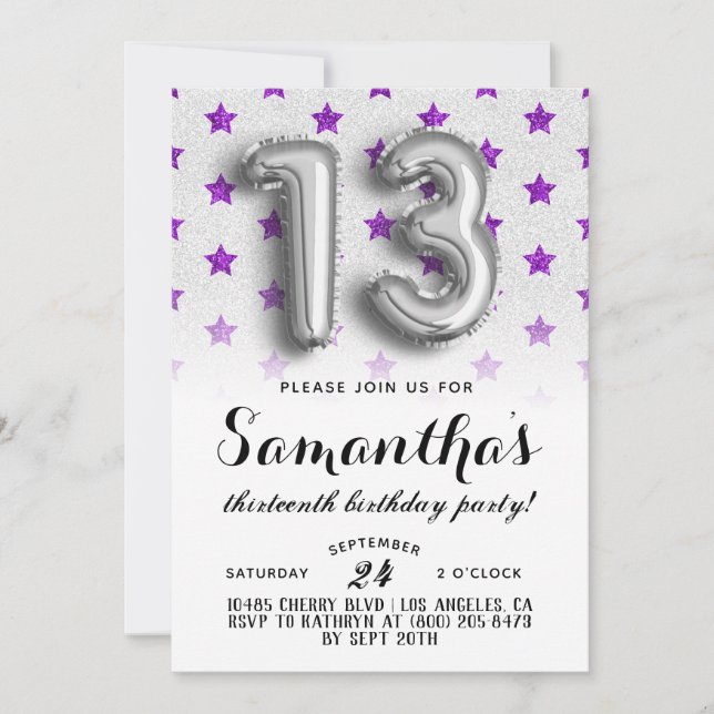 Convite para 13 Birthday Star Glitter (Frente)