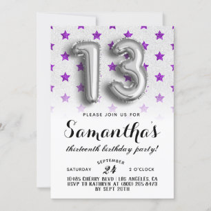 Convite para 13 Birthday Star Glitter