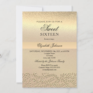 Convite para 16 de aniversário do Elegant Dourado 