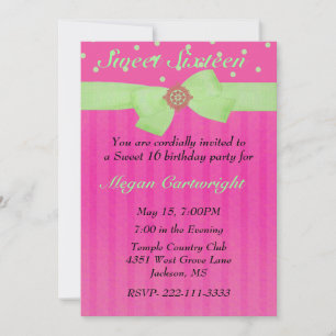 Convite para 16 de Aniversário, Rosa e Verde
