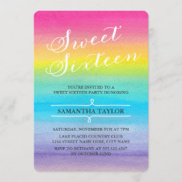 Convite para 16 Festas do Rainbow Sweet Watercolor