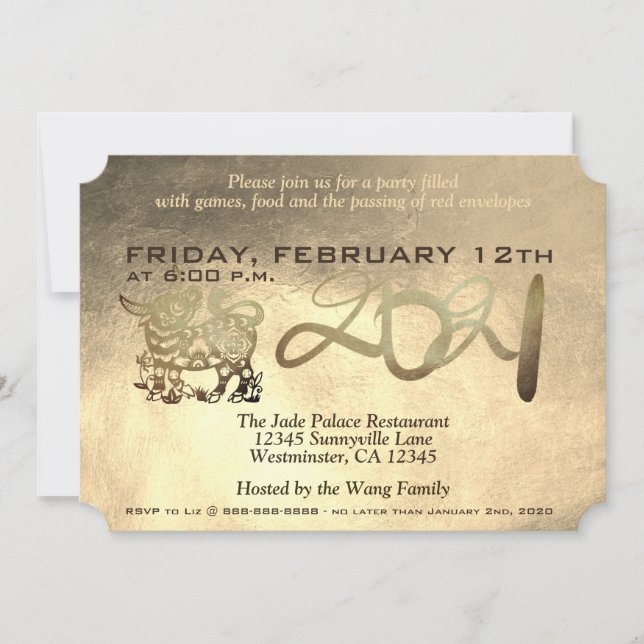 Convite para 2021 para Ox Metálica Chinesa Lunar (Frente)