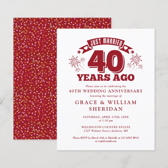 Convite para 40 anos do Recem casados de Orçamento (Frente/Verso)