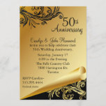 Convite para 50 anos de casamento Dourado e preto<br><div class="desc">Elegante convite de festas de 50 anos de casamento feito em tom preto e dourado,  com adoráveis floresces barrocos e gráficos de uma borda enrolada,  no fundo. O texto em preto é totalmente personalizável para atender às suas necessidades de eventos. Um convite encantador que se orgulhará de enviar.</div>