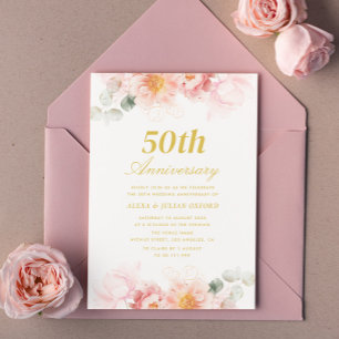 convite para 50 anos de casamento floral rosa
