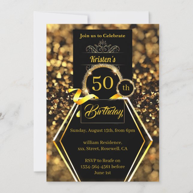Convite para 50 anos do Dourado Glitter (Frente)
